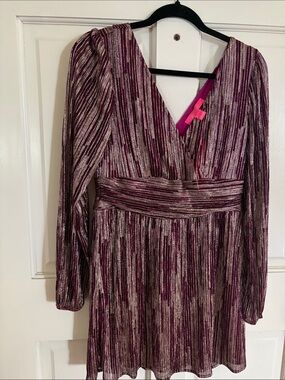Plum Metallic V-Neck Women's Pleated Waist romper